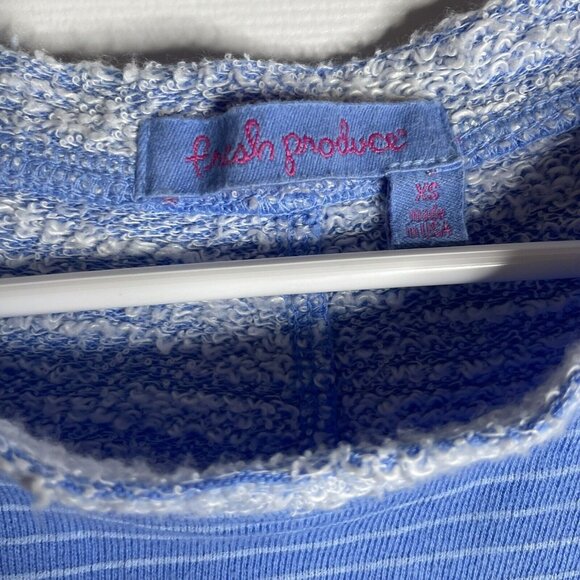 Fresh Produce Sweatshirt Womens XS 3/4 Sleeve Top Blue White Stripe Crew Neck - Picture 3 of 4